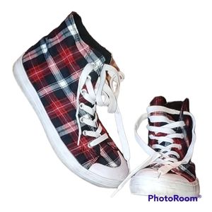 Joe Boxer Red and White Sneakers Plaid High Top Shoes Womens 10M